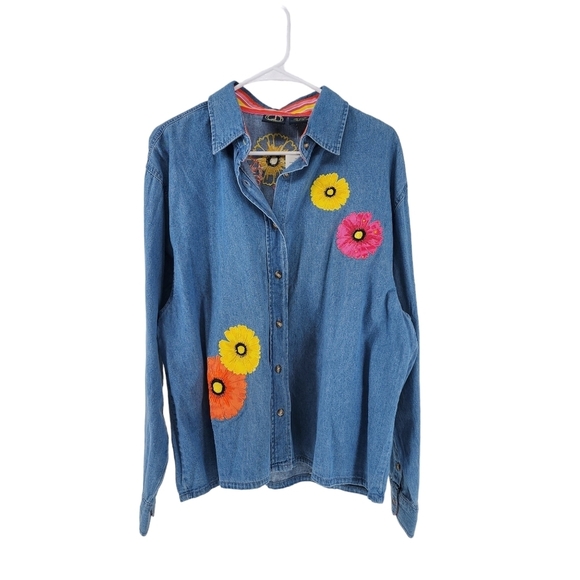 Lighthouse Apparel Vintage Women's Shasta Floral Denim Jacket - L - Picture 1 of 6